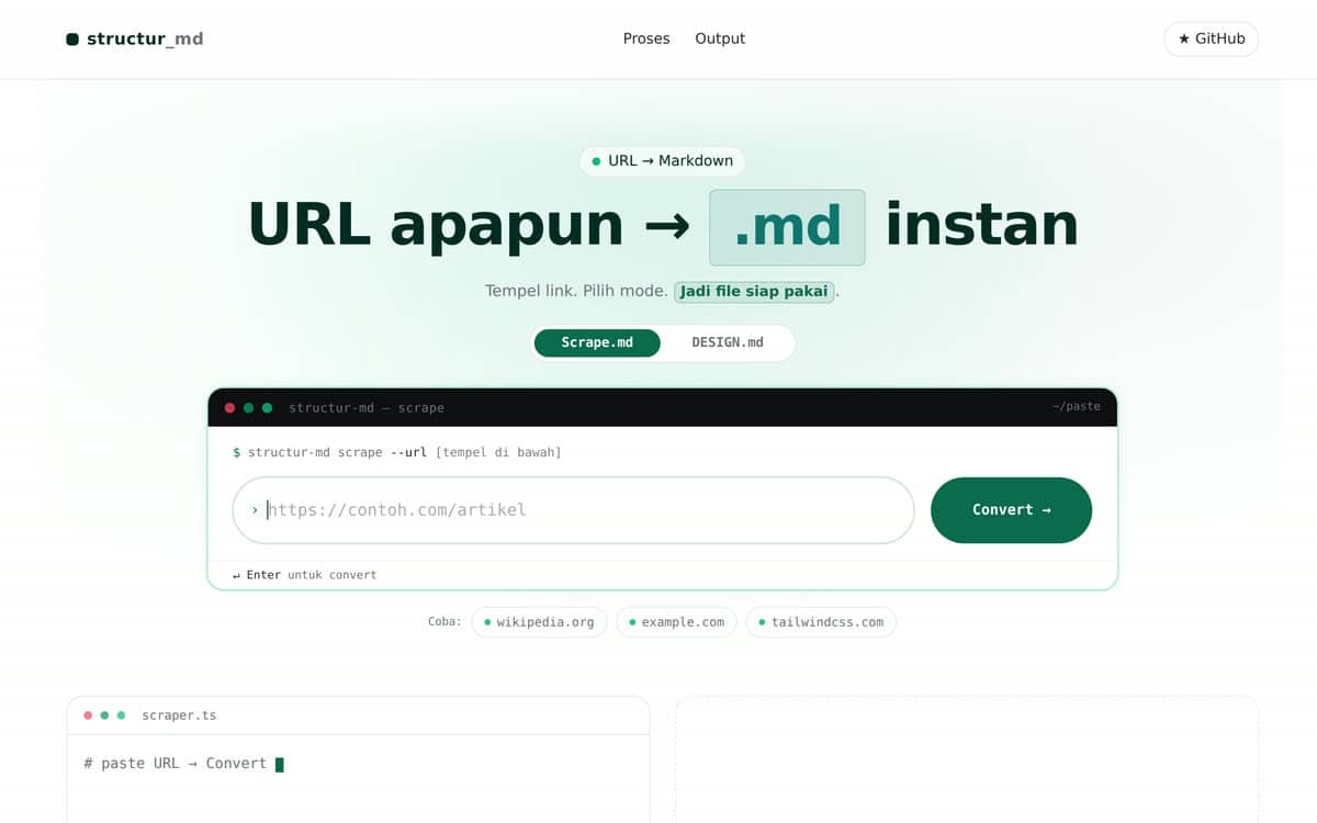 Tampilan structur-md: hero URL ke Markdown